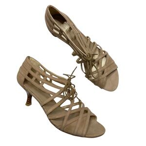STUART WEITZMAN Suede Leather Heels Strappy Lace Up Kitten Tan Size 8M